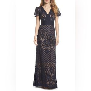 Tadashi Shoji navy/nude lace gown